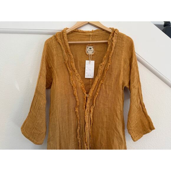 NWT Namsar 100% Linen Open Front Duster Cardigan Women S/M Yellow Boho Fairy - Picture 8 of 15